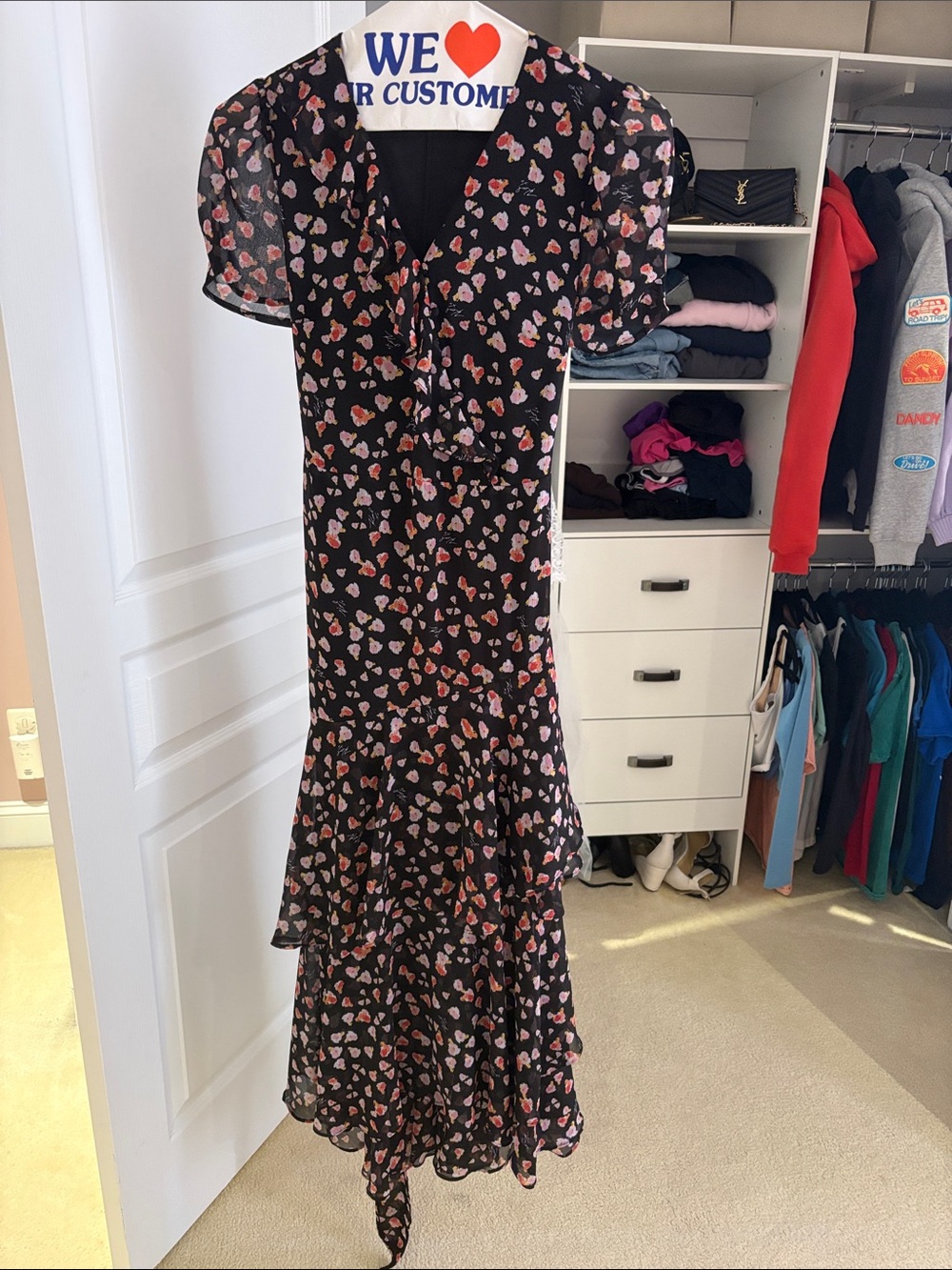 Karl Lagerfeld Black Floral Heart-Print Midi Dress